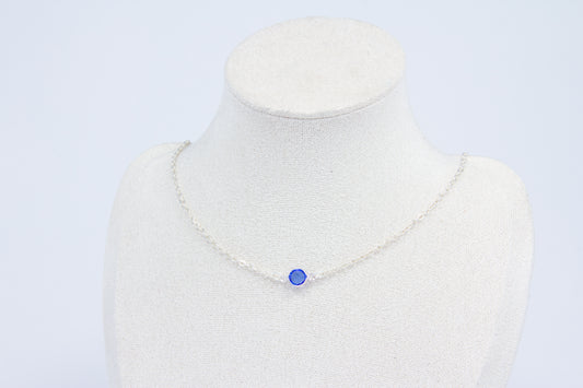 Navy Swarovski Necklace - Silver